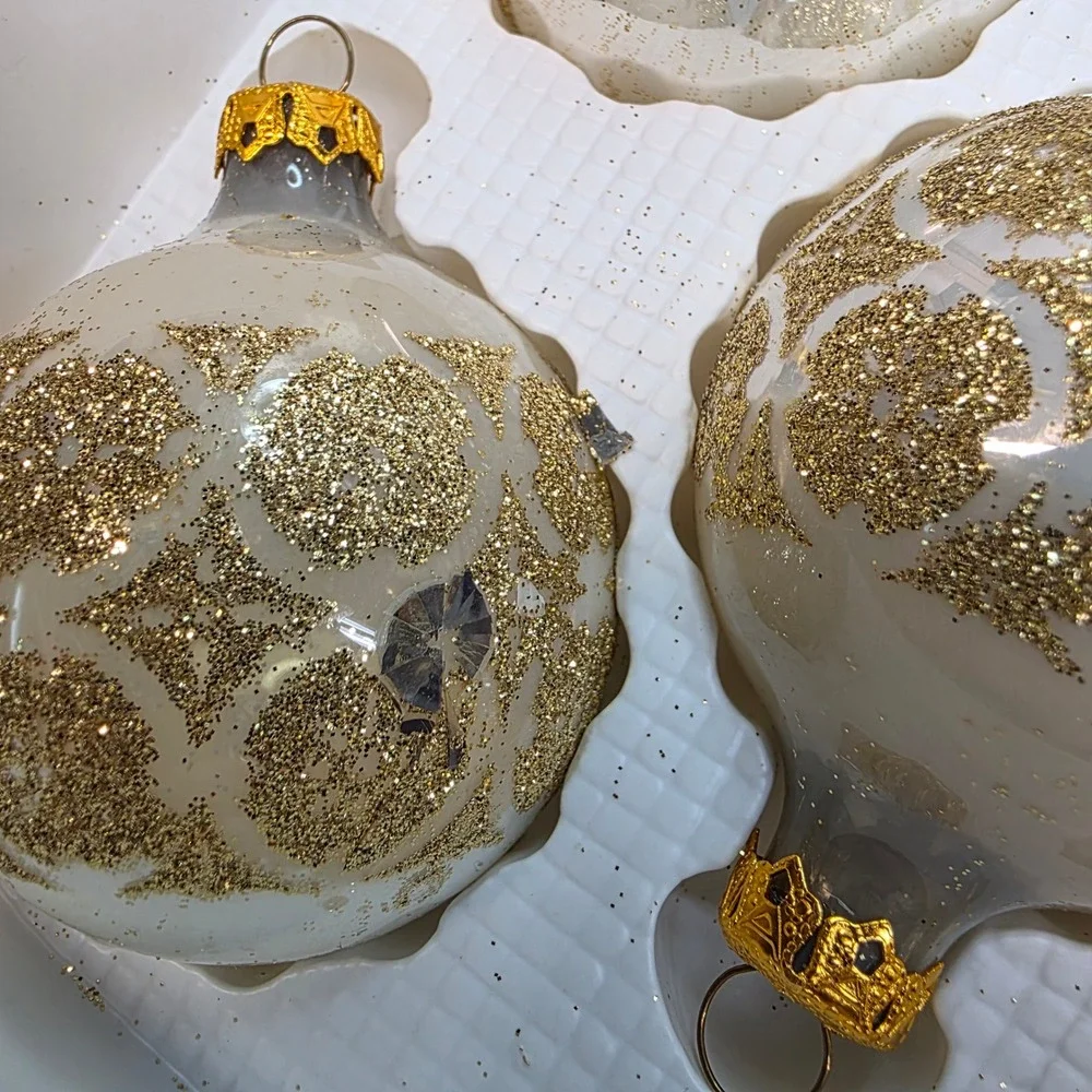 Vtg Rauch Glass Christmas Ornaments Lot of 24, Victoria White Gold Glitter, GUC‎